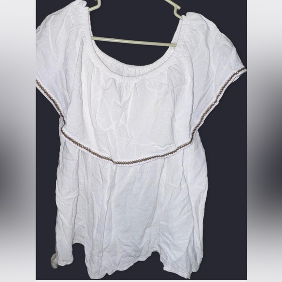 non branded Tops - Elegant White Blouse with Brown Trim